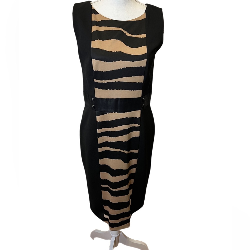 🔥🔥Tahari Black/brown Partial Zebra Stripe Dress. Size 10 Sleeveless - Picture 1 of 7